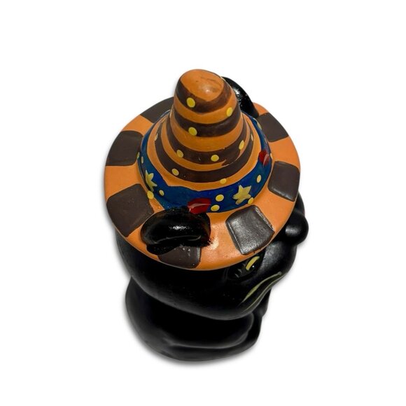 Vintage Ceramic Witches Black Cat Tea Light Holder Statue. RARE Halloween Decor. - Picture 6 of 8